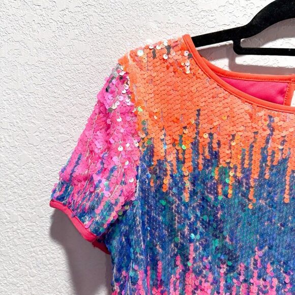 Anthropologie Eva Franco Loretta Sequined Tee Women’s Small Colorful Dopamine - Picture 3 of 11